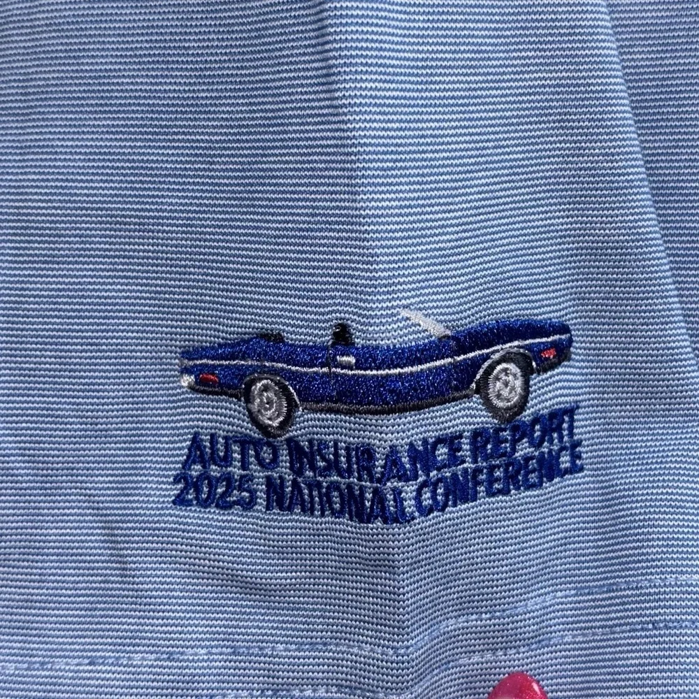 TravisMathew Blue Golf Polo Shirt XXL Auto Insurance Repair 2025 Logo Men's